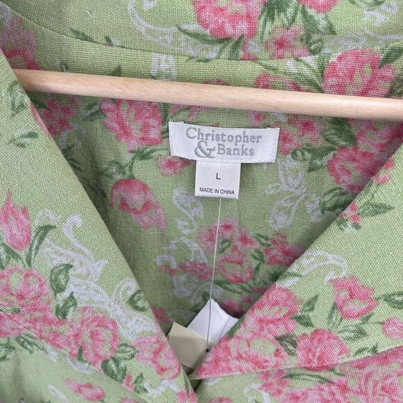 NWT Christopher & Banks linen Pink Floral Patterned blazer Jacket large NEW - Picture 12 of 12